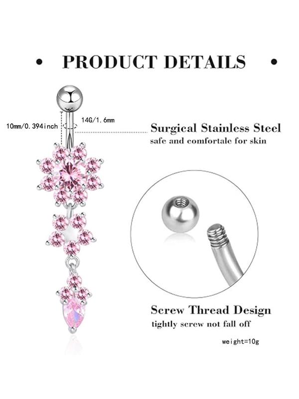 Women's Elegant Pink Minimalist Belly Rings, Trendy Exquisite Belly Piercing Jewelry, Chic Body Jewelry for Party Decor for Women & Girls 1