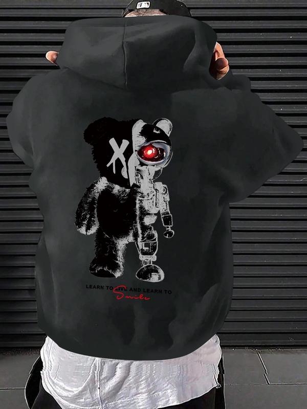 Men's Cartoon Graphic Drawstring Hoodie, Fashion Casual Pocket Drop Shoulder Sweatshirt for Daily Outdoor Wear, Men Fall & Winter Clothes, Streetwear Hoodie 7