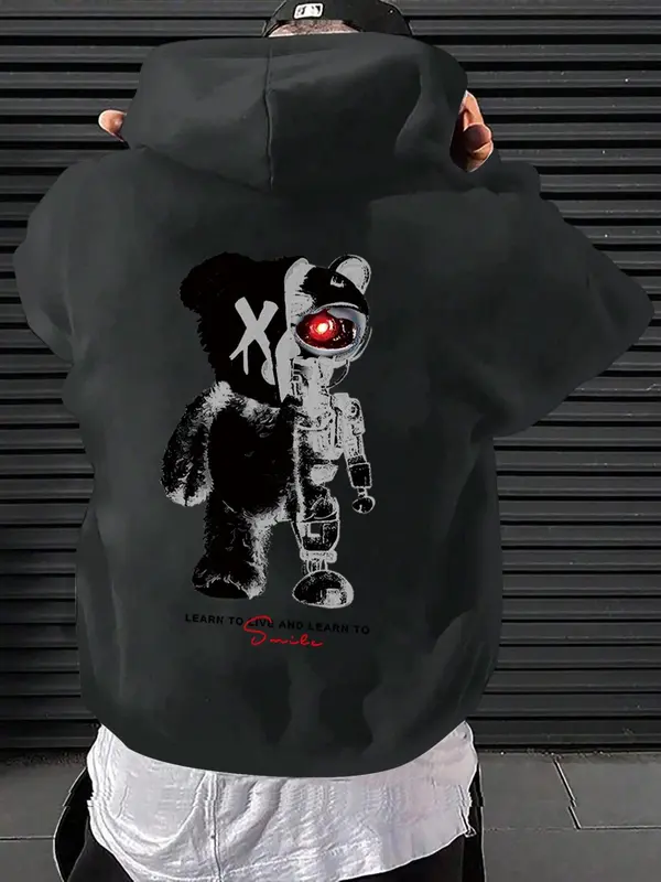Men's Cartoon Graphic Drawstring Hoodie, Fashion Casual Pocket Drop Shoulder Sweatshirt for Daily Outdoor Wear, Men Fall & Winter Clothes, Streetwear Hoodie 7