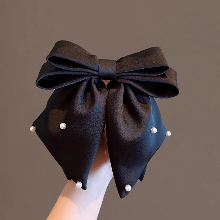 Kẹp Tóc Đuôi Ngựa Ruy Băng Đen Satin, Hàng Mới Về, Có Nơ Bướm Và Kẹp Cá Mập, Phụ Kiện Tóc Nữ Women