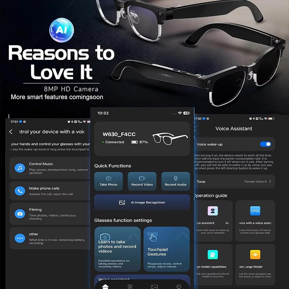 2026 New 8MP Ultra-Wide HD 4K Camera Smart Glasses Video Record 4GB AI Photo Recognition BT Call Translation Voice Smart Glasses - Image 3
