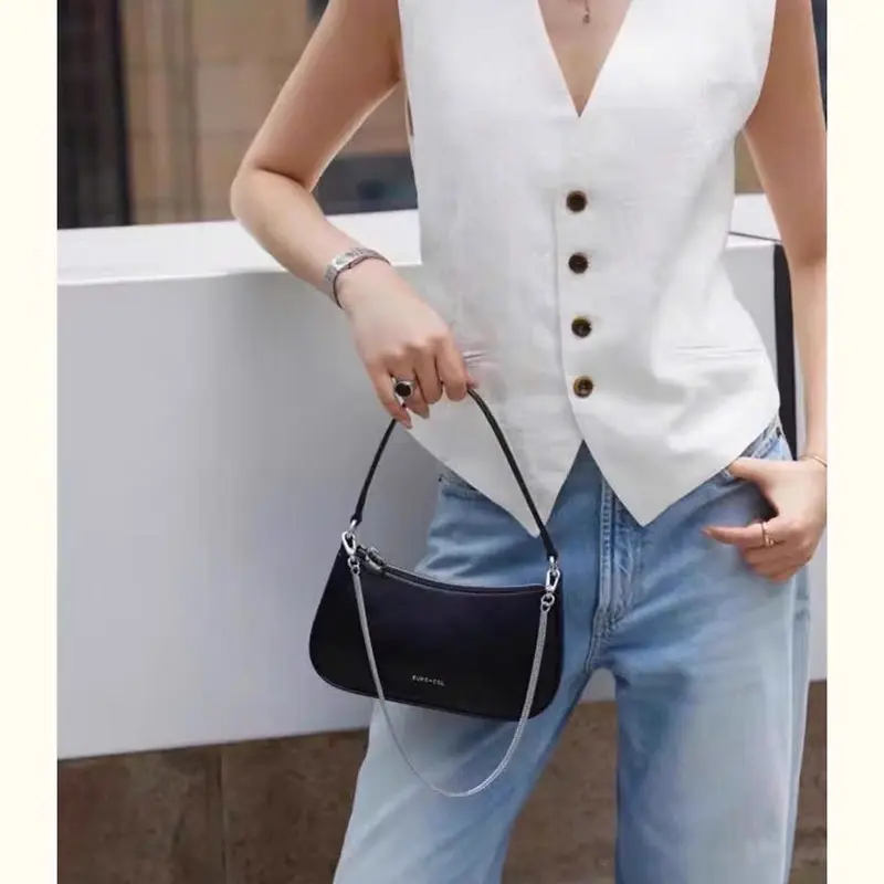 [MỞ BÁN] Túi kẹp nách SARA Bag sz 22cm chất da Microfiber 2 màu đen và bạc - HER & HERS Nữ Kem 8