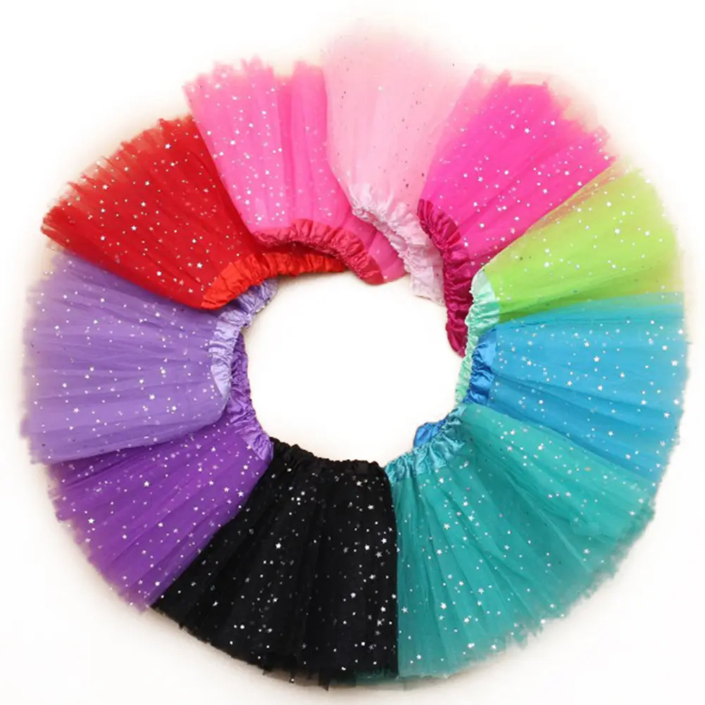 Trang Phục Khiêu Vũ Cho Em Bé Gái, Váy Tutu Pettiskirt Trẻ Em, Đính Kim Sa Ngôi Sao, Vải Tuyn 3 Lớp, Váy Cho Trẻ Mới Biết Đi, Cho Bé Gái 3-8Y, # 300360