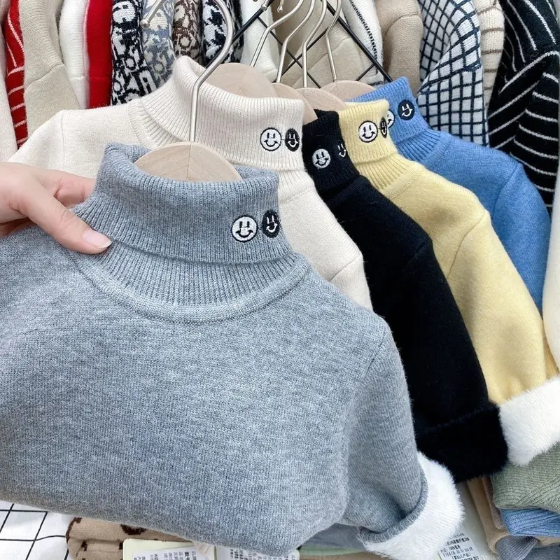 Áo Sơ Mi Cạp Cao Cho Trẻ Em, Chất Liệu Lông Cừu, Áo Len Dày, Màu Trắng 1