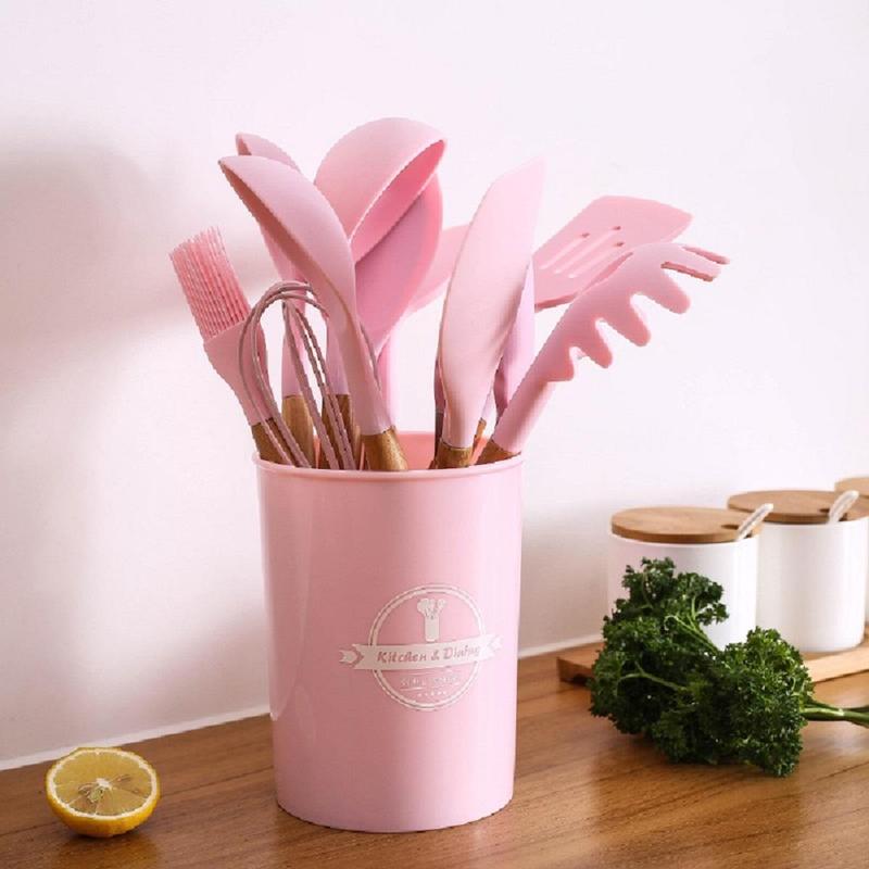 Silicone Cooking Utensils Set, 12pcs/set Including Spatula, Spoon, Tongs, Whisk, Storage Bucket, Kitchen Cooking Utensils Set, Kitchen Accessories 7