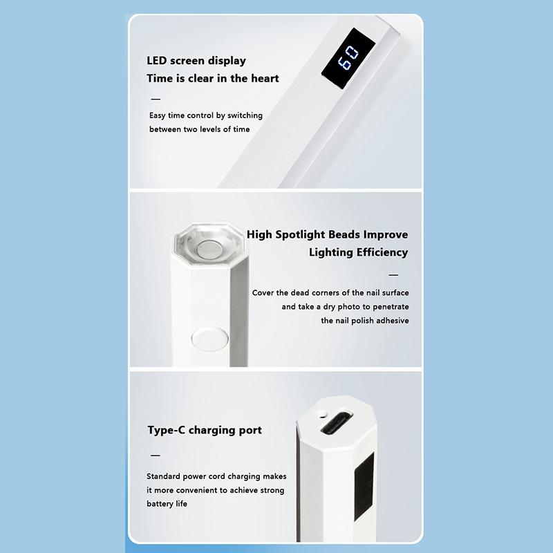 Product Introduction of New Pen Uv Light Lamp With Display Portable Power Phototherapy Uv Led Lamps Mini Handheld Light Nail Art 19