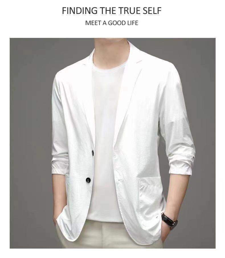 Product Introduction of Men's Ice Silk Lightweight Leisure Suit Ultra-Thin Breathable Sunscreen Top Non-Ironing Single Western Suit Jacket 26