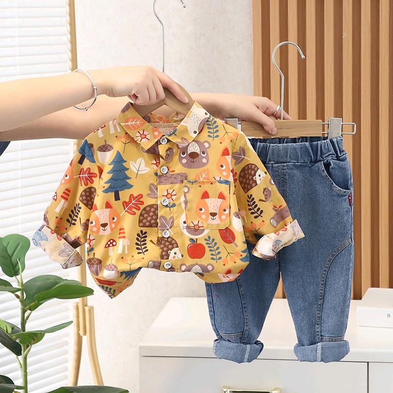 Setelan Kemeja dan Celana Jeans Anak Laki-laki 1-5 tahun Katun 2