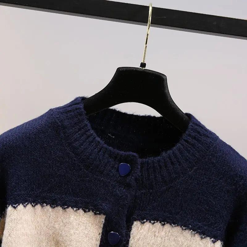 Product Introduction of Multicolor striped lantern sleeve knit loose single breasted women's cardigan sweater coat for women clothing Autumn Winter Knitwear Womenswear 14