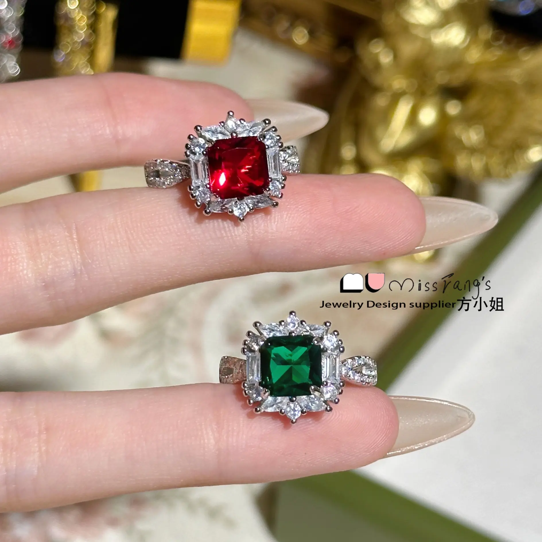New Pigeon Blood Red Square Geometric Ring Female Fashion Personality Style Exquisite Gift
