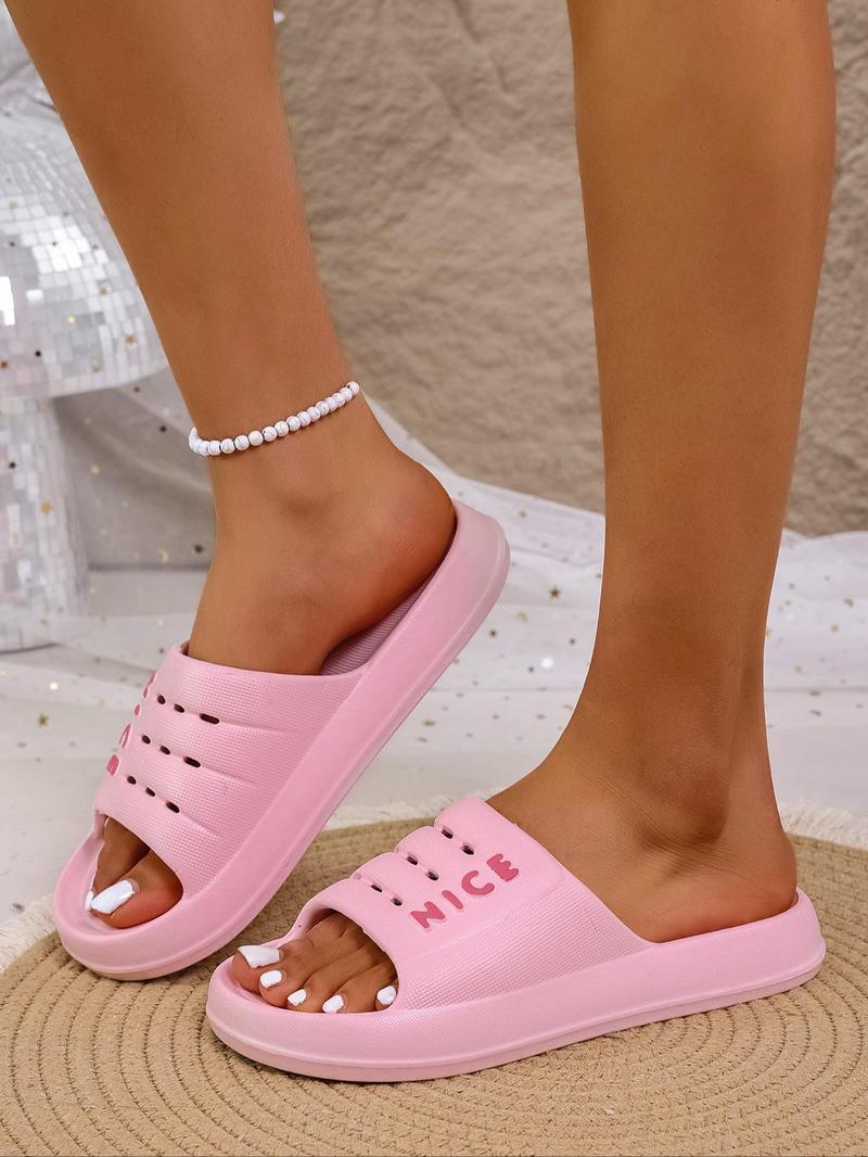 Product Introduction of Women's Letter Print Slides, Casual Comfortable Breathable Non-slip Slippers for Indoor Outdoor Beach, Soft Sole Slippers for Daily Wear, Walking Shoes 5