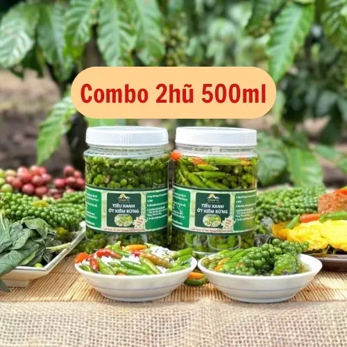 Combo 2hũ (mỗi hũ 500ml ): Ớt rừng (thêm ít tiêu xanh) ngâm mắm/giấm/muối nhà Chạm Vị Tây Nguyên. Siêu thơm,giòn,cay. 0