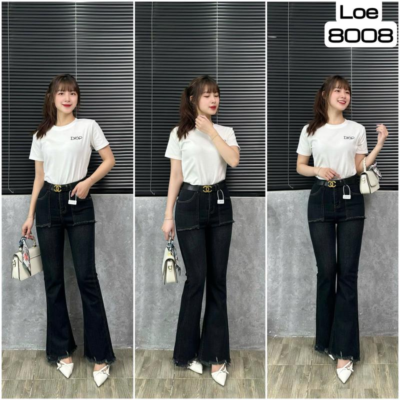    TẶNG KÈM ĐAI THẮT LƯNG    8008 + 8009  QUẦN JEANS NỮ DÁNG DÀI LOE TÚI KIỂU GẤU TUA CHIỀU DÀI 100CM CHẤT COTTON CO GIÃN 4 CHIỀU - THÁI PHƯƠNG JEANS 