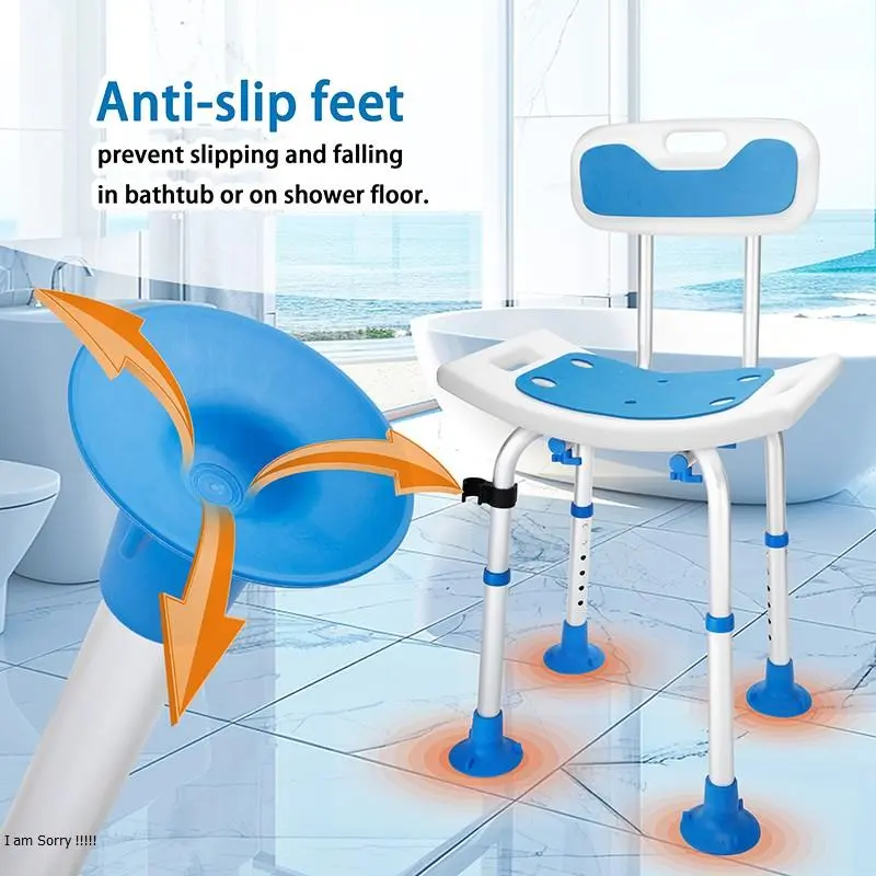 Aluminum Alloy Shower Chair, Adjustable Height Shower Stool with Backrest, Bathroom Safety Bar for Elderly & Disabled 6