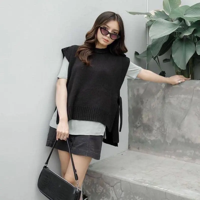 ANDIN Rompi Tali / VEST KNIT Rajut Wanita Outer Knit Premium Atasan Wanita Panjang Hitam
