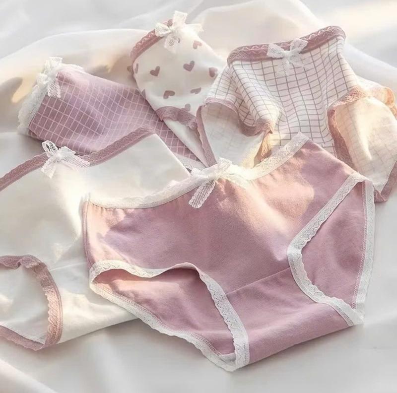 Combo 10 (or 5) quần lót nữ CT057 hoạ tiết kẻ tim hồng dễ thương cho các bé gái mới lớn học sinh cấp 2 cấp 3