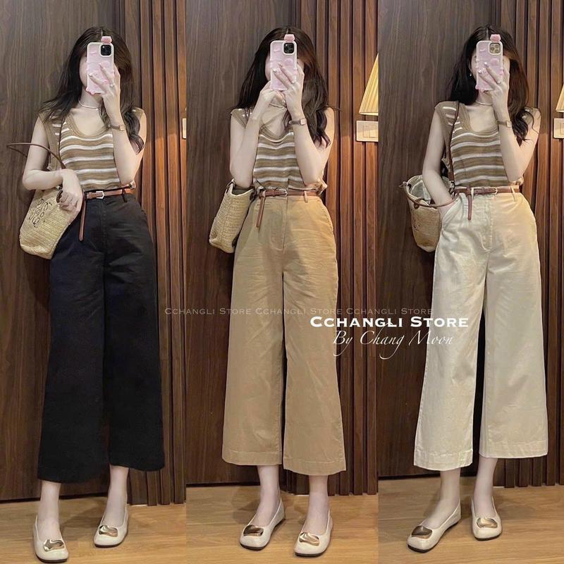 Quần kaki nữ ống xuông dáng lỡ tặng kèm đai , chất vải kaki mềm , mịn , háck dáng đỉnh .