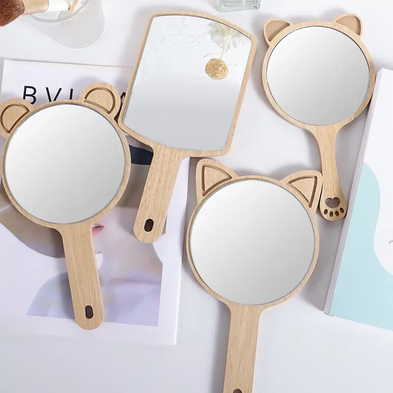 Gương trang điểm cầm tay cán gỗ hình con vật - HDGTD0001 Mirror 2