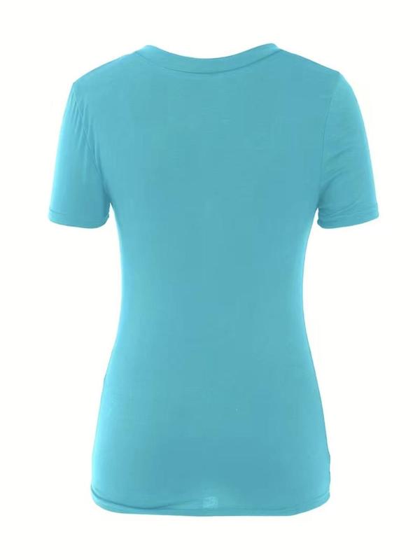 【Plus Size】 Solid V Neck Tee, Casual Short Sleeve T-shirt for Daily Wear, Women Clothing for All Seasons 1