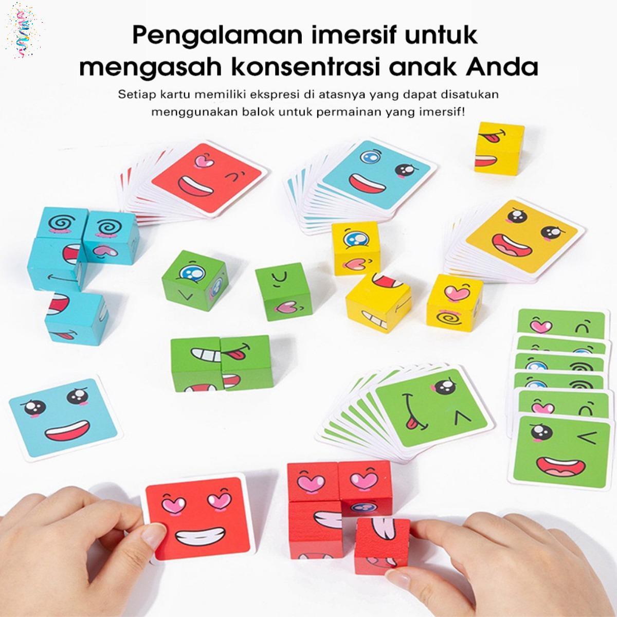 Mainan Face Changing Cube - Puzzle Edukasi Ekspresi Wajah, Permainan Ketangkasan Anak, Game Keluarga Interaktif yang Mengasah Kreativitas, Keterampilan Motorik, dan Berpikir Logis Anak!