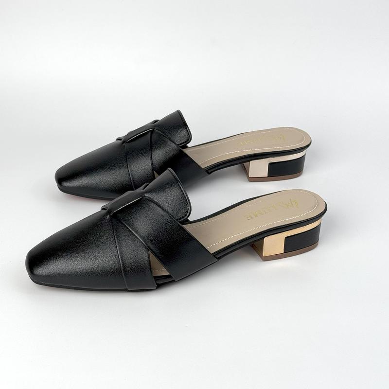 Sục Nữ Quai Chéo Mũi Vuông Đế Đồng 2cm, Da Mờ Cao Cấp, Đế Bọc Đồng DéP Shoes