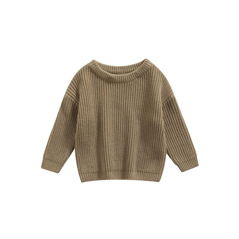 Product Introduction of Baby Solid Color O-neck Sweater, Loose Fit Long Sleeve Knitted Pullover for Autumn, Winter 30