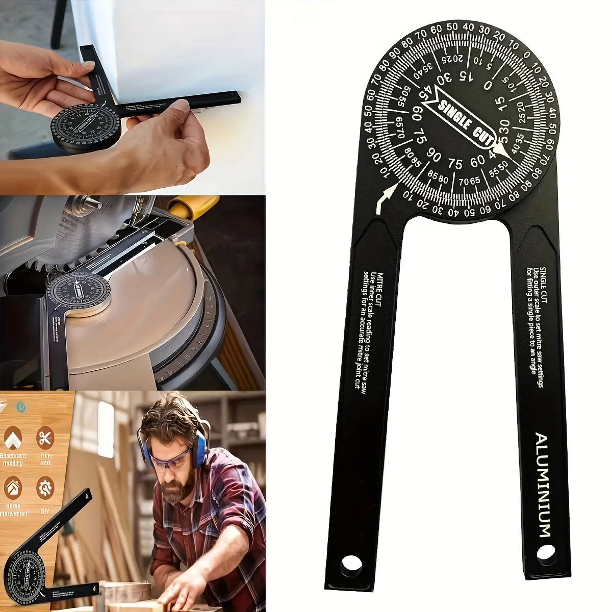 Aluminum Miter Saw Protractor 7-Inch Rust Proof Angle Finder Featuring Precision Laser Engraved Scales