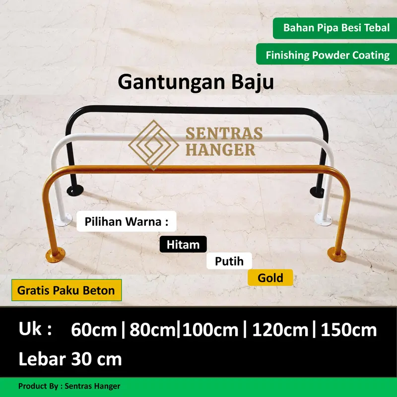 Gantungan Baju Dinding, Gantungan Baju Besi Pipa Tebal 0