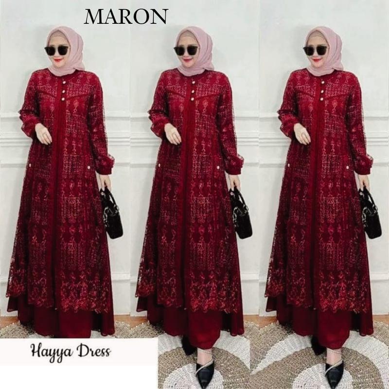 GAMIS BRUKAT CRINKLE WANITA WARNA BURGUNDY TERACOTA / Dress Pesta Muslim Mewah Kondangan Lebaran 2025 Bisa Couple Ibu Anak 5