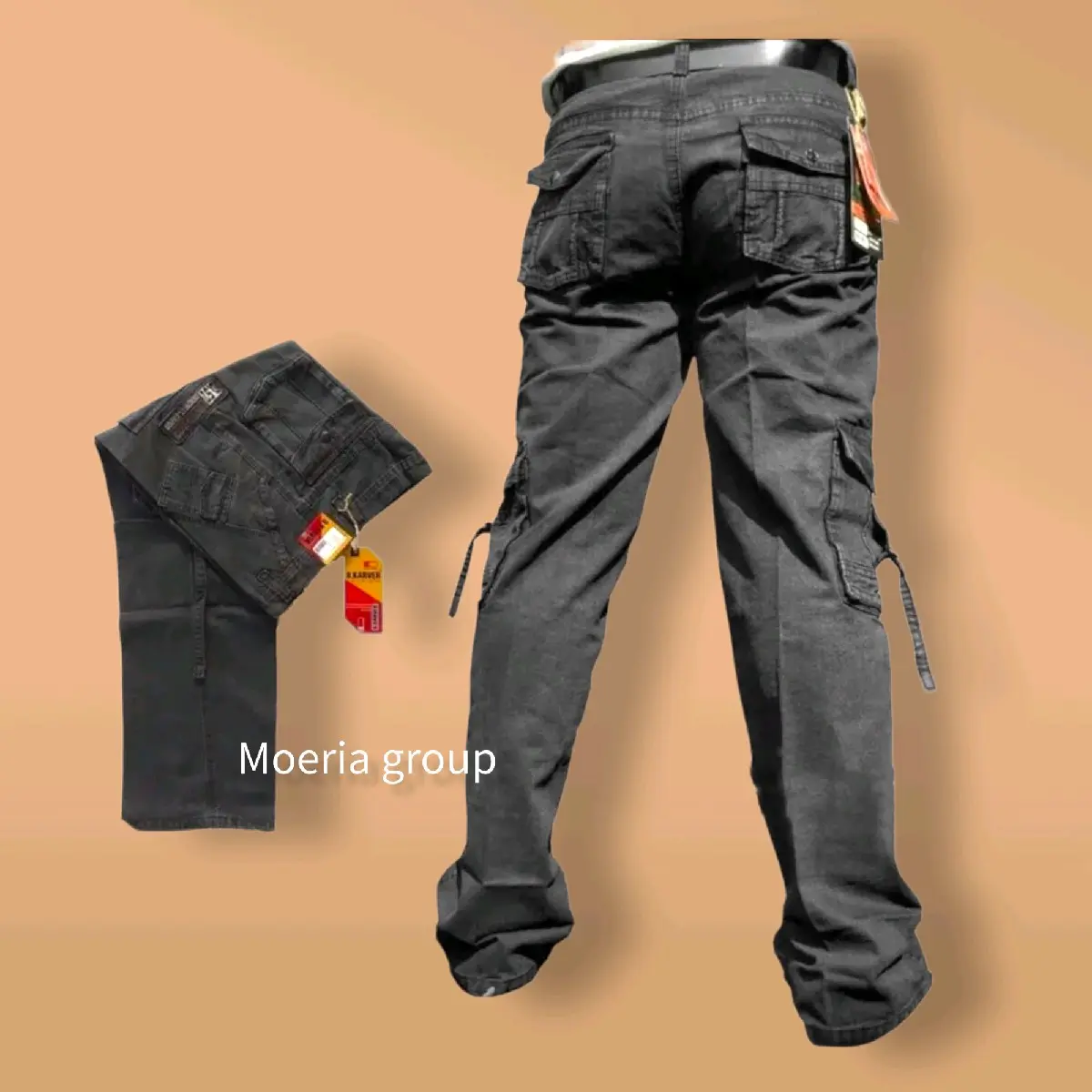 Celana Jeans Cargo Pria dengan Desain Gunung yang Stylish - Denim Nyaman Hitam - Slimfit, Slim Fit
