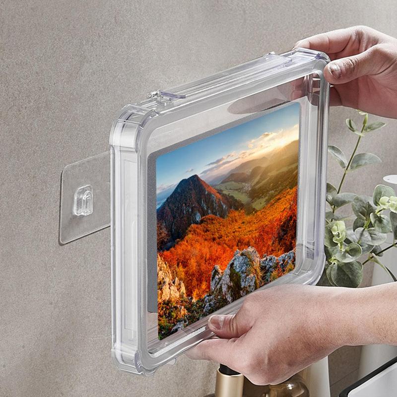 Clear Tablet Holder, Waterproof Tablet Storage Box, Rotatable Tablet Stand, Wall Mounted Tablet Holder, Tablet Accessories for Home Office 4