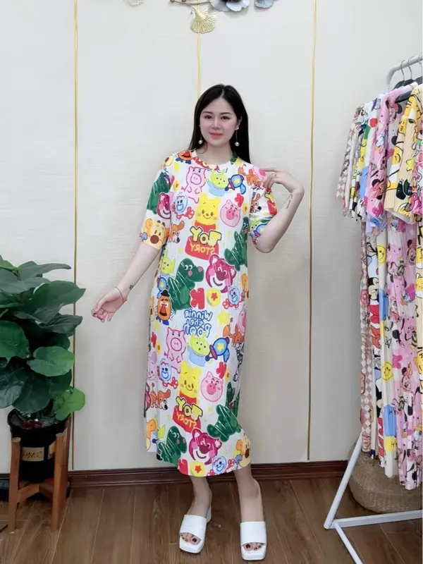 Đầm Suông Vải Xốp Nhật Nhiều Hình Dễ Thương Co Giãn Thoáng Mát Thoải Mái (FreeSize 50-80Kg) 5