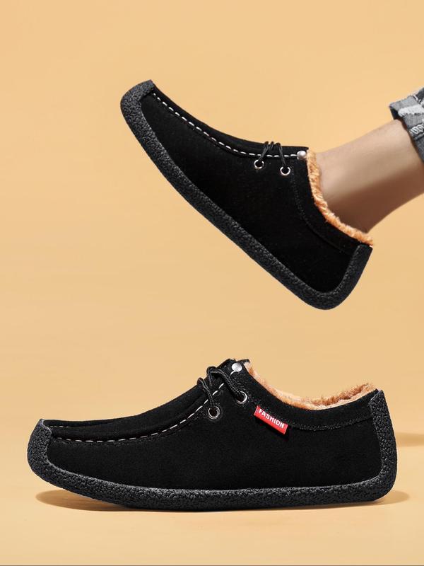 Men's Solid Color Plush Lined Casual Sneakers, Warm Comfortable Low Top Sneakers for Fall & Winter, Male All-match Round Toe Shoes for Daily Wear 1