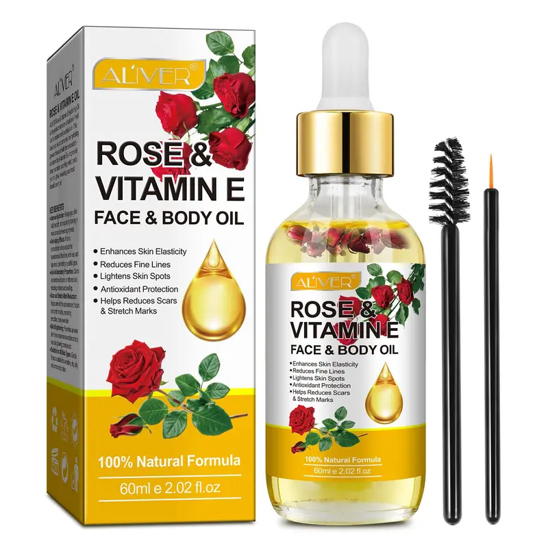 Rose Vitamin E Oil, Moisturizing Body Oil, Hydrating Body Massage Oil, Body Care Oil for Women & Men, Skin Care Product for Daily Use 0
