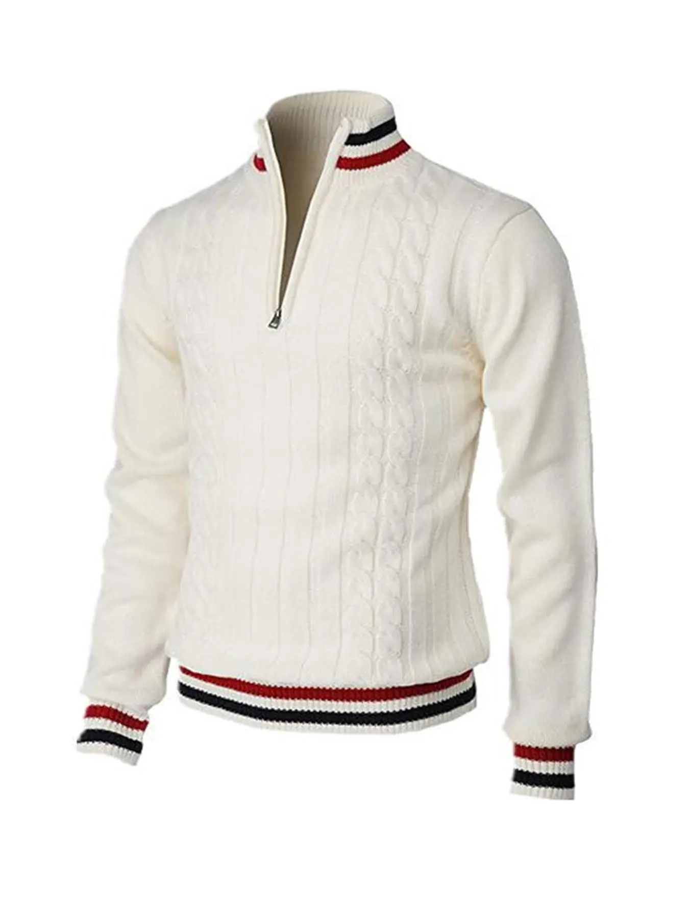 Men's Striped Trim Half Zip Sweater, Regular Fit Casual Long Sleeve Stand Collar Jumper for Fall & Winter, Men's Knitwear for Daily Wear, Soft Top Men