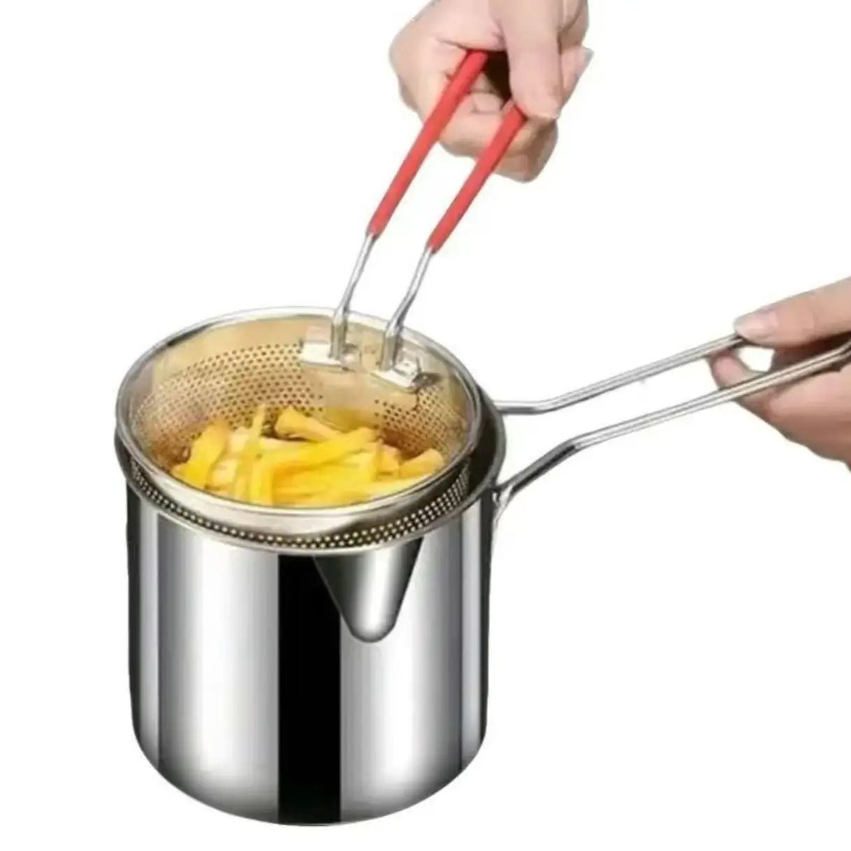 ￼( dùng Được bếp từ ) Nồi Chiên Nhúng Ngập Dầu thép không gỉ 304, Bộ Nồi Kèm Rổ Lọc Dầu Không Gỉ size 12x13