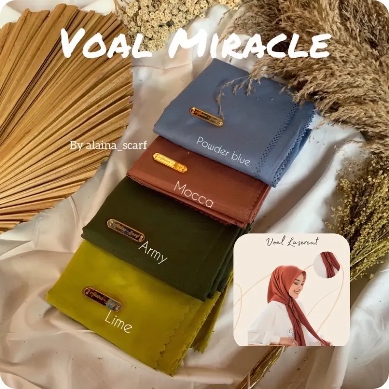 Hijab Alaina Scarf Voal Miracle Brand Lasercut Segi Kerudung Hijab Persegi 110x110cm - High, Muslim