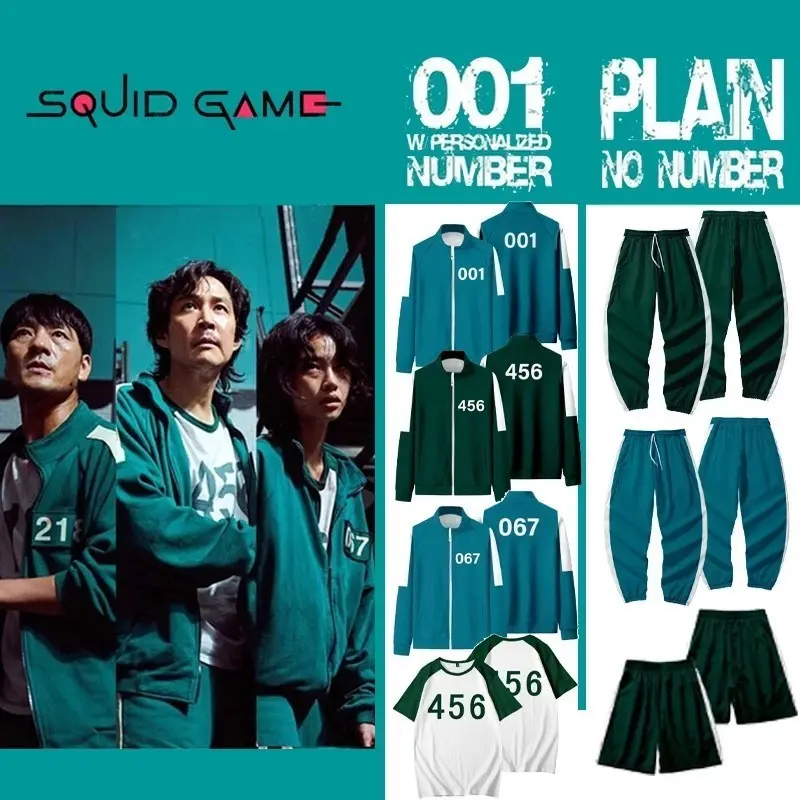 2025 NEW Squid Game 2 SET Clothes Sportswear Jacket Lee Jung Jae Same Style 456 001 067 Cosplay Costume, casual versatile SET