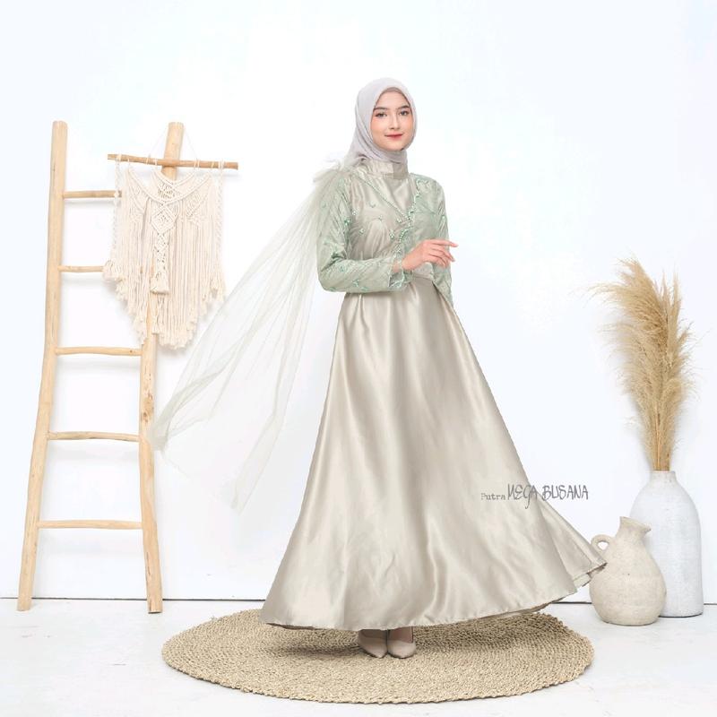 Nikita Dress Queenbee Fashion Gamis Muslim Wanita Pesta Kondangan Bridesmaid Wisuda Brukat Tile Bordir Motif Payet Mutiara 7