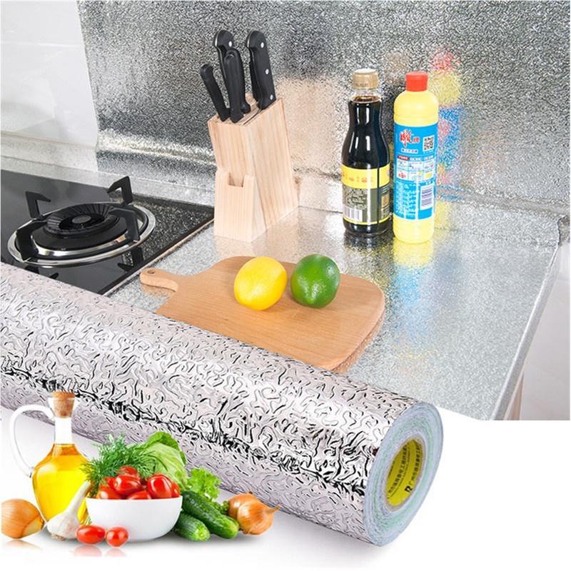 Cuộn giấy bạc dán bếp cách nhiệt dùng cho gạch men bám dính tốt chống thấm nước,dầu mỡ lau chùi nhẹ nhàng 2m x 60cm Decor Phòng Decal giấy bạc dán tường bếp Giấy dán tường