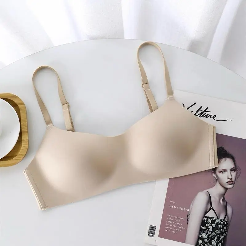 JC122 New Bra Seamless Wanita Tanpa Kawat Warna Polos Nylon Gaya Korea Bh Busa Tipis Dewasa 6