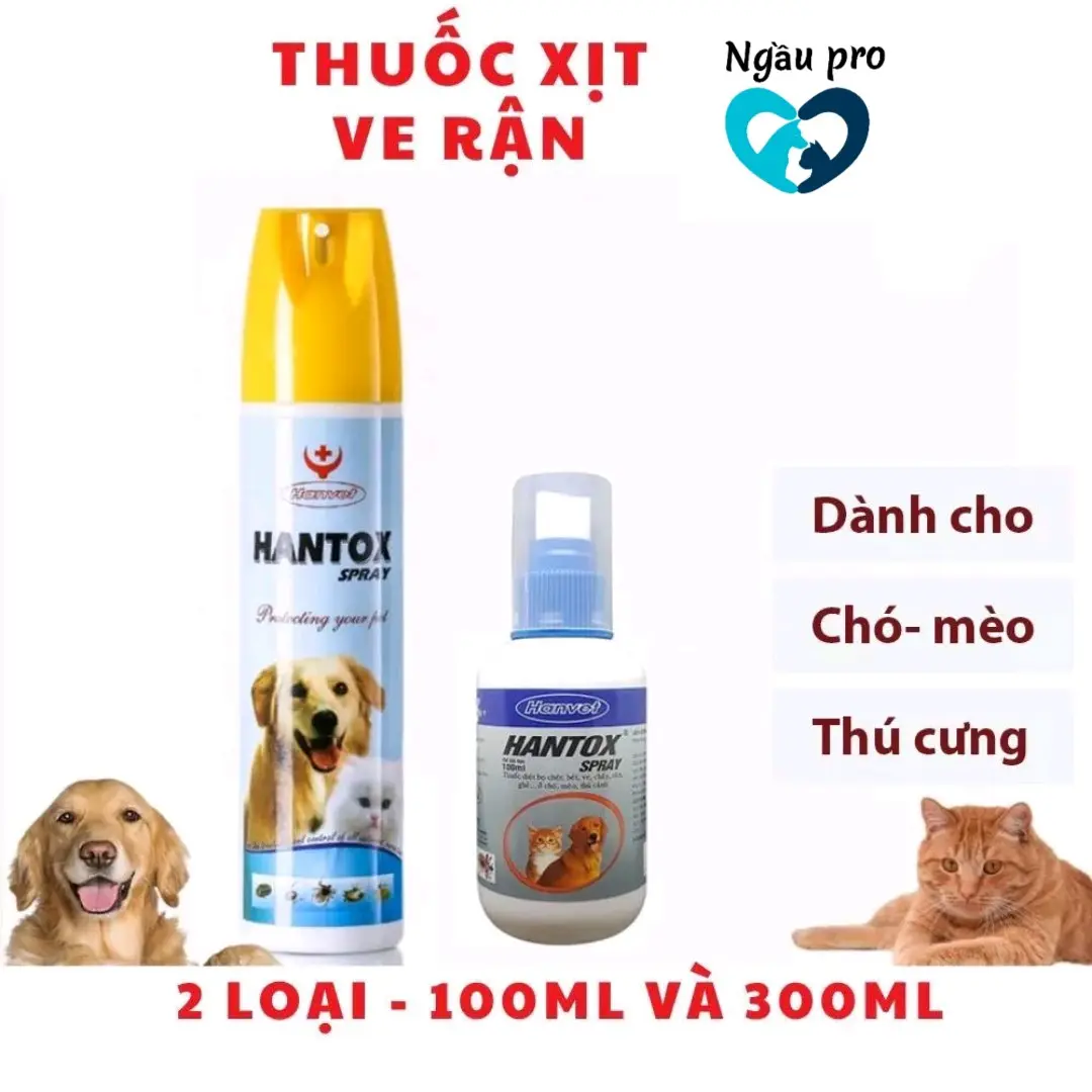 Hantox Spray- Xịt Trị Ve Ghẻ, Bọ Chét Cho Chó Mèo Ngaupet xịt  rận  cho  chó