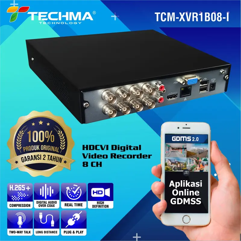 TECHMA TCM-XVR1B08-I XVR DVR Up to 2MP 8CH 2