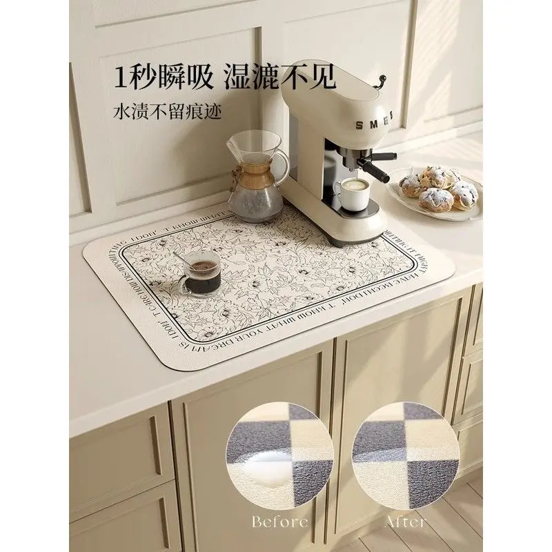 Thảm Diatom Ooze, INS, cho Bát và đĩa nhà bếp, Chống bỏng, Thấm hút, Tấm thoát nước, Thảm làm khô cốc, Tấm phủ Bàn, Thích hợp cho đầu bàn 1