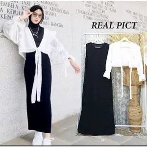 Serayu Dress Wanita Outer Set 2in1 / Dress Dan Rompi Wanita Korean Style Aksen Sleting Depan - Ukuran XL - Muslim, Baju