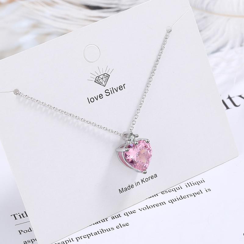 New in 925 Sterling Silver Heart Pink Zircon Women's Neck Chain Necklaces Luxury Jewelry Wholesale Offers With 0