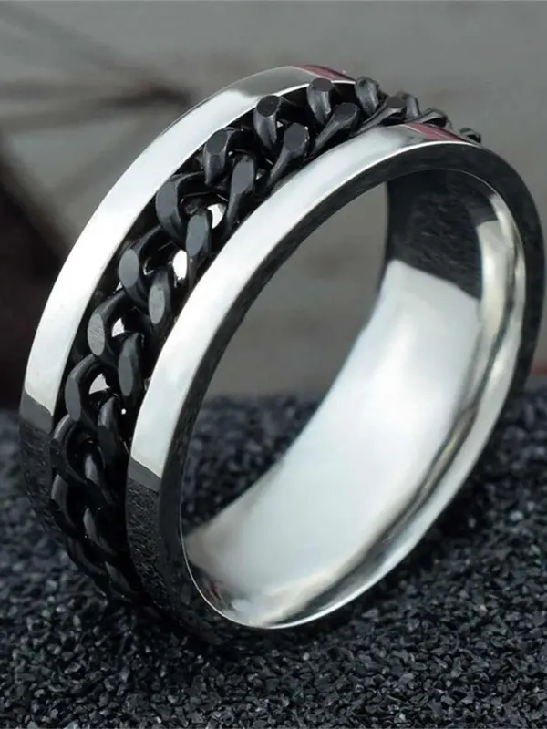 2023  Simple Chain Design Metal Vintage Anxiety Ring for Men, New Trendy Personalized Creative Rotating Matching Promise Ring Jewelry, Fashion Accessories for Both Men & Women 0
