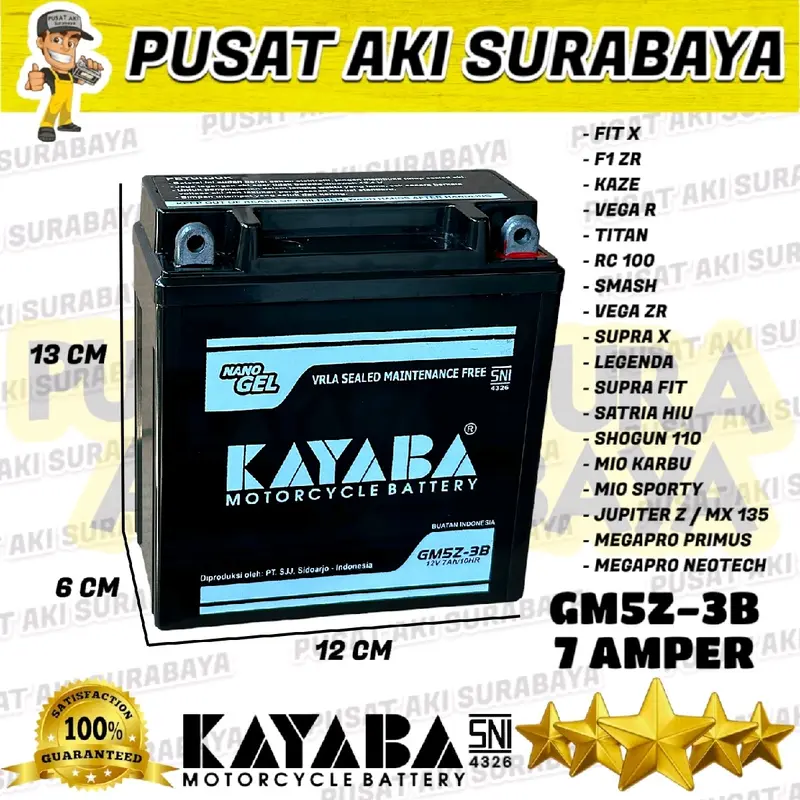 PUSAT AKI KERING KAYABA GT6A GM5Z 12 VOLT 7 AMPER UNTUK MOTOR VEGA ZR TITAN KAZE FIT X MTX5AL YB5LB YT7C GT6A 1