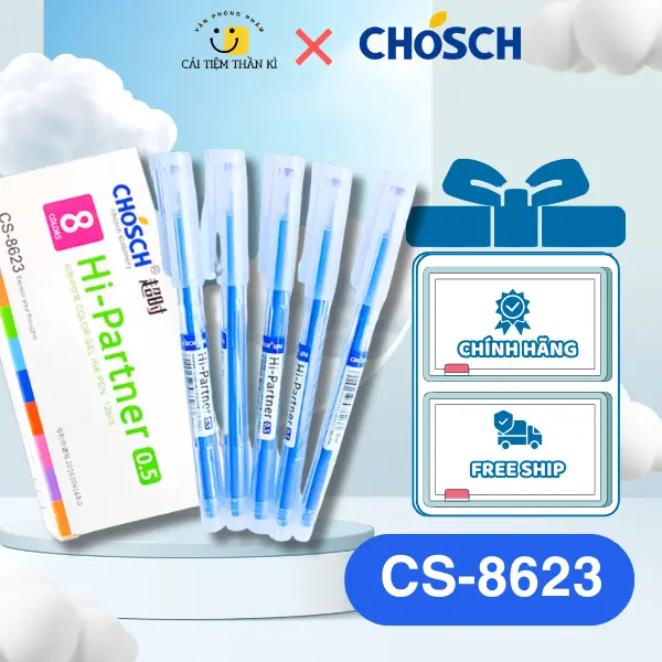Hộp 12 cây bút viết gel nước Chosch Hi-Partner CS-8623