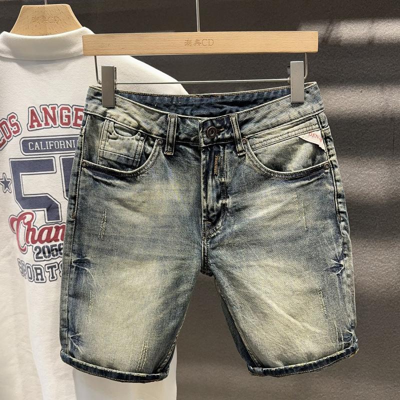 Quần Short Denim Cao Cấp Cổ Điển Thương Hiệu Thời Trang Nam Quần Nửa Ôm Giặt Nặng Quần Nửa Chàng Trai Dẻo Dai Chống Mài Mòn Menswear Jean 1